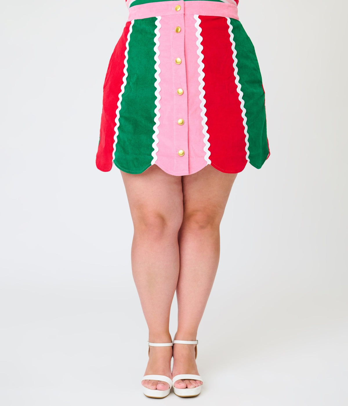 Smak Parlour Plus Size Candy Cane Christmas Stripe Campus Mini Skirt - Unique Vintage - Mini Skirts