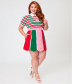 Smak Parlour Plus Size Candy Cane Christmas Stripe Campus Mini Skirt - Unique Vintage - Mini Skirts