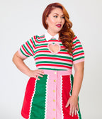 Smak Parlour Plus Size Candy Cane Christmas Stripe Keyhole Heart Sweater - Unique Vintage - Sweaters