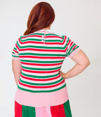 Smak Parlour Plus Size Candy Cane Christmas Stripe Keyhole Heart Sweater - Unique Vintage - Sweaters