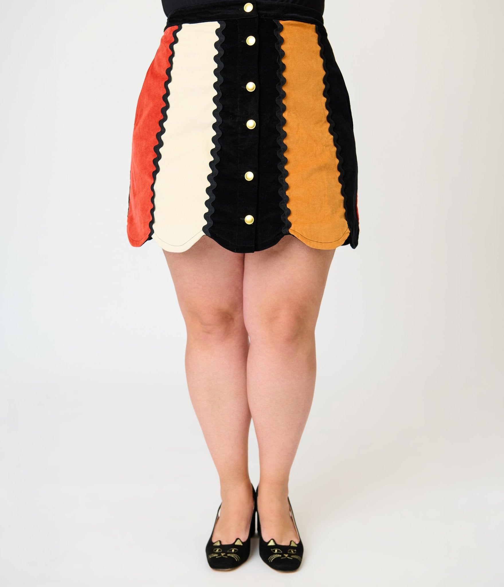 Smak Parlour Plus Size Candy Corn Stripe Corduroy Mini Skirt - Unique Vintage - Womens, BOTTOMS, SKIRTS