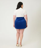 Smak Parlour Plus Size Dark Blue Ladybug Embroidered Corduroy Mini Skirt - Unique Vintage - Womens, BOTTOMS, SKIRTS
