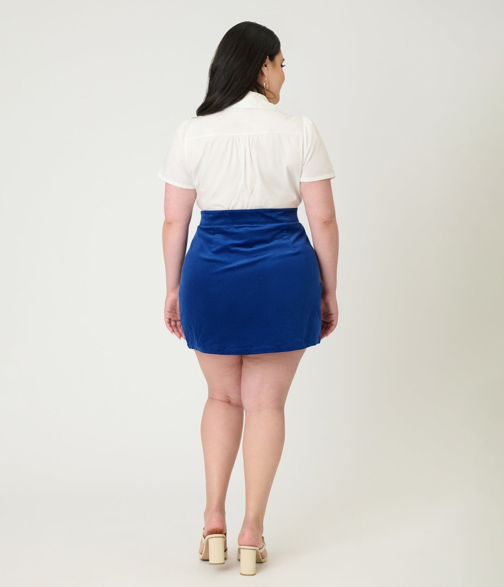 Smak Parlour Plus Size Dark Blue Ladybug Embroidered Corduroy Mini Skirt - Unique Vintage - Womens, BOTTOMS, SKIRTS