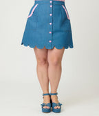 Smak Parlour Plus Size Denim & Pink Gingham Campus Mini Skirt - Unique Vintage - Womens, BOTTOMS, SKIRTS