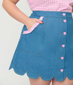 Smak Parlour Plus Size Denim & Pink Gingham Campus Mini Skirt - Unique Vintage - Womens, BOTTOMS, SKIRTS