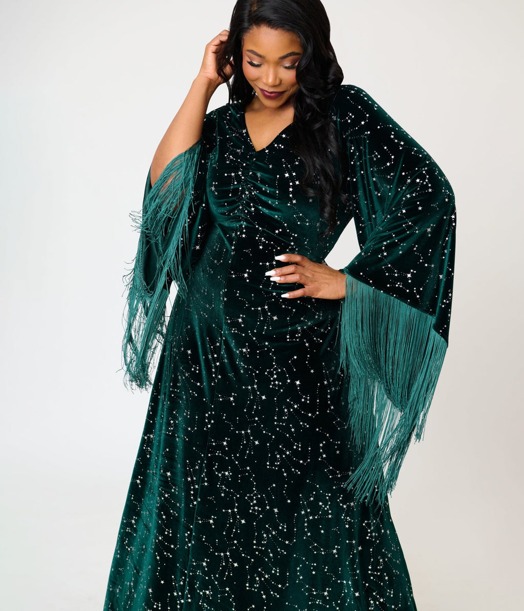 Smak Parlour Plus Size Emerald & Star Print Stevie Maxi Dress - Unique Vintage - Womens, DRESSES, MAXI
