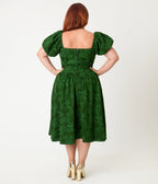 Smak Parlour Plus Size Green Floral Brocade Swing Dress - Unique Vintage - Womens, DRESSES, SWING