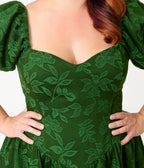 Smak Parlour Plus Size Green Floral Brocade Swing Dress - Unique Vintage - Womens, DRESSES, SWING