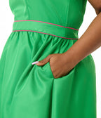 Smak Parlour Plus Size Green & Hot Pink Petal Collar Flare Dress - Unique Vintage - Womens, DRESSES, FIT AND FLARE