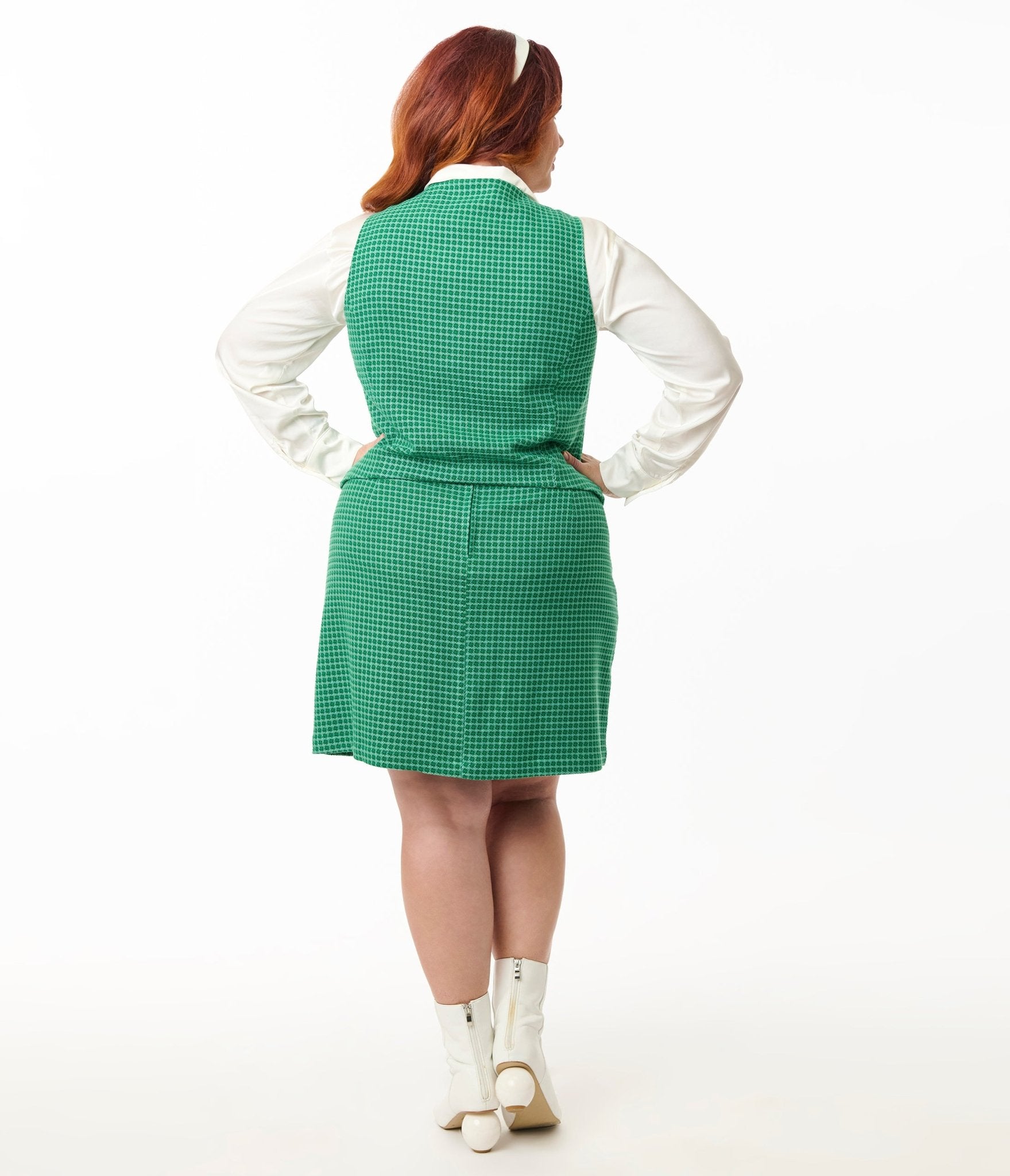 Smak Parlour Plus Size Green Houndstooth A - Line Mini Skirt - Unique Vintage - Womens, BOTTOMS, SKIRTS