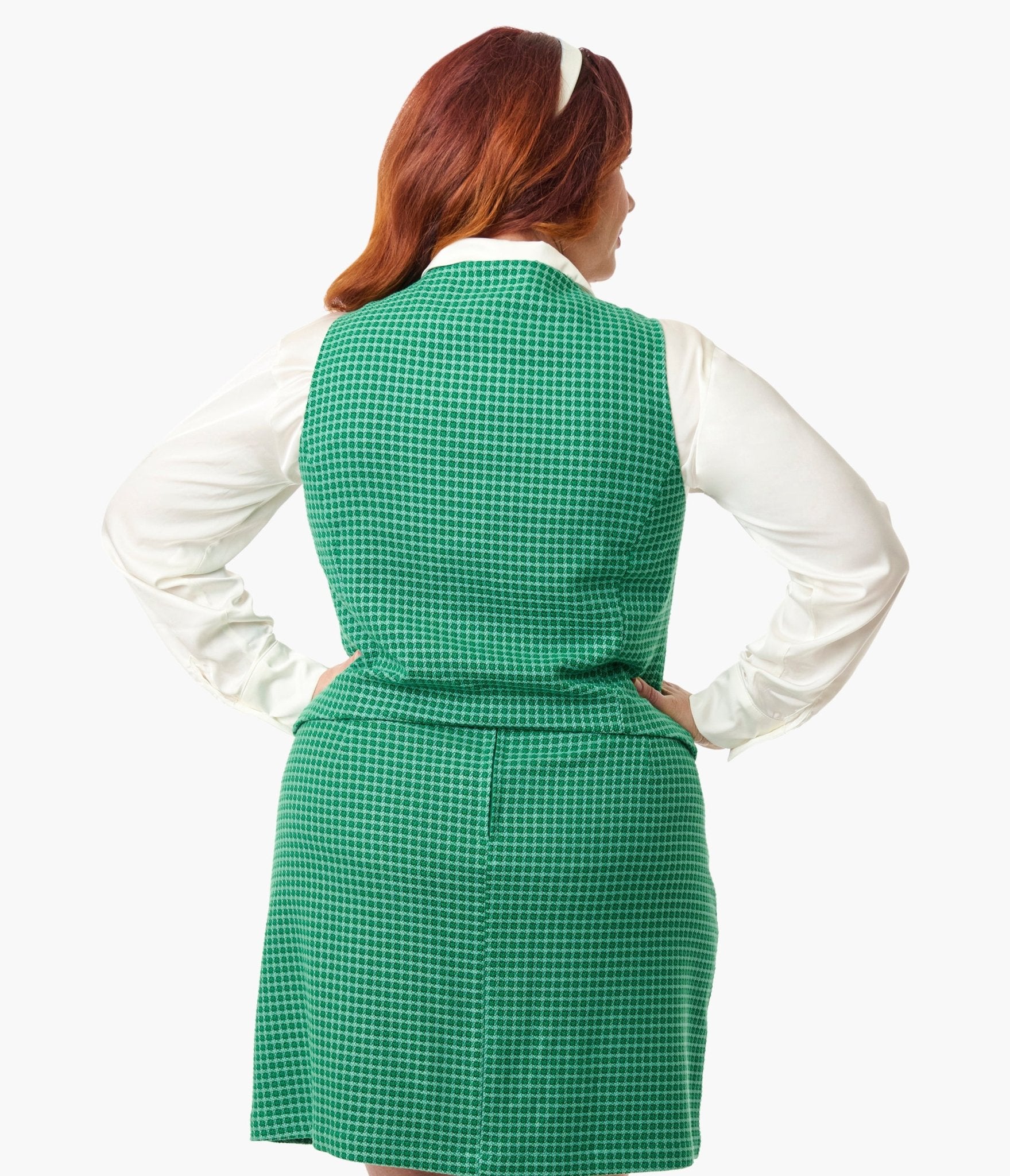 Smak Parlour Plus Size Green Houndstooth Scoop Neck Vest - Unique Vintage - Womens, TOPS, OUTERWEAR