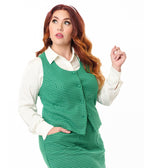 Smak Parlour Plus Size Green Houndstooth Scoop Neck Vest - Unique Vintage - Womens, TOPS, OUTERWEAR