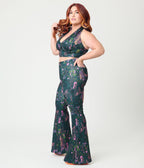 Smak Parlour Plus Size Green & Mannequin Doodle Find Your Flare Pants - Unique Vintage - Womens, BOTTOMS, PANTS