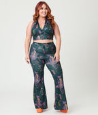 Smak Parlour Plus Size Green & Mannequin Doodle Find Your Flare Pants - Unique Vintage - Womens, BOTTOMS, PANTS