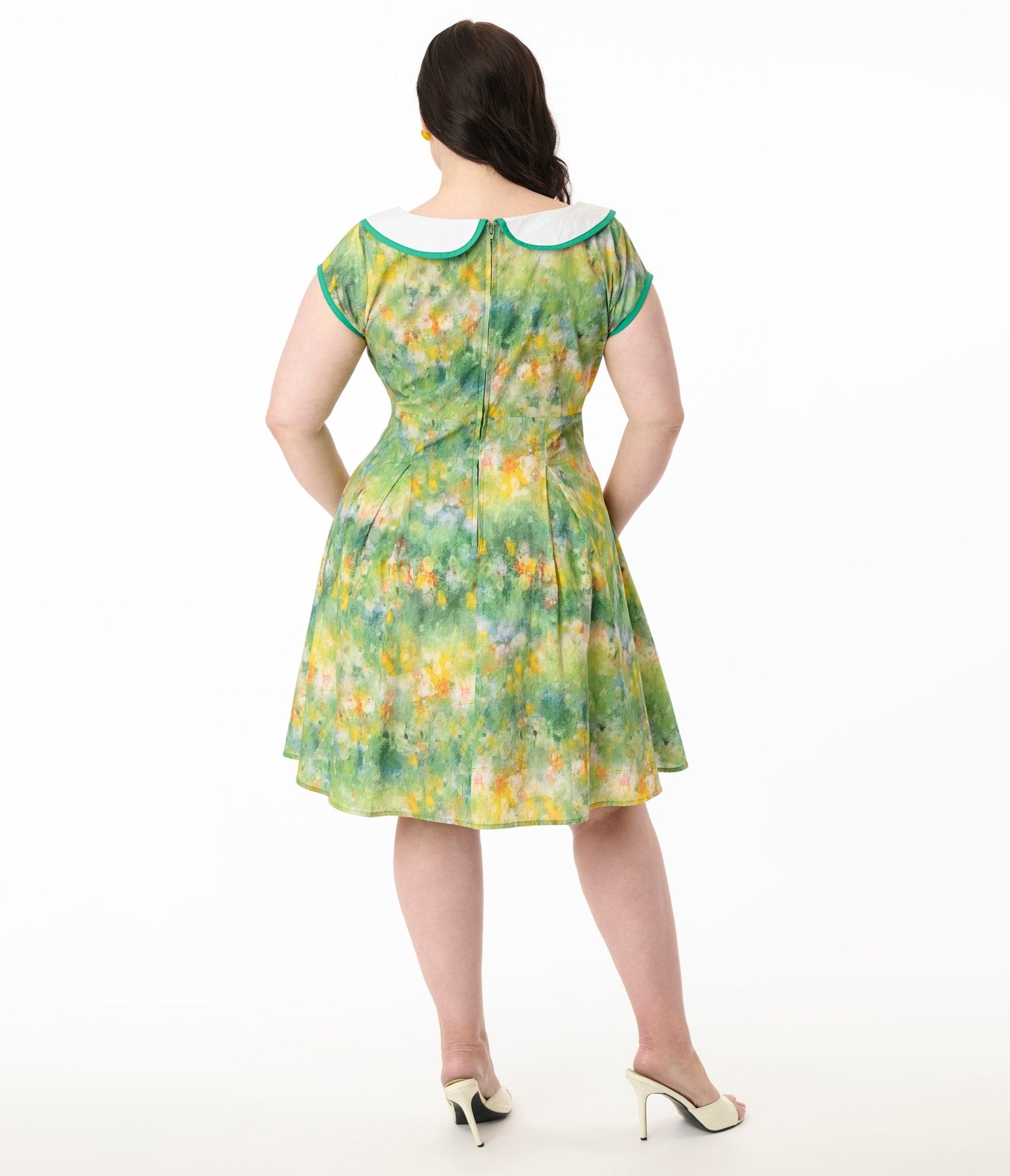 Smak Parlour Plus Size Green Painted Garden Fit & Flare Dress - Unique Vintage - Womens, DRESSES, FIT AND FLARE
