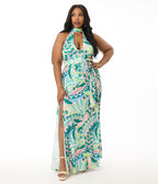 Smak Parlour Plus Size Green Paisley Halter Maxi Dress - Unique Vintage - Womens, DRESSES, MAXI