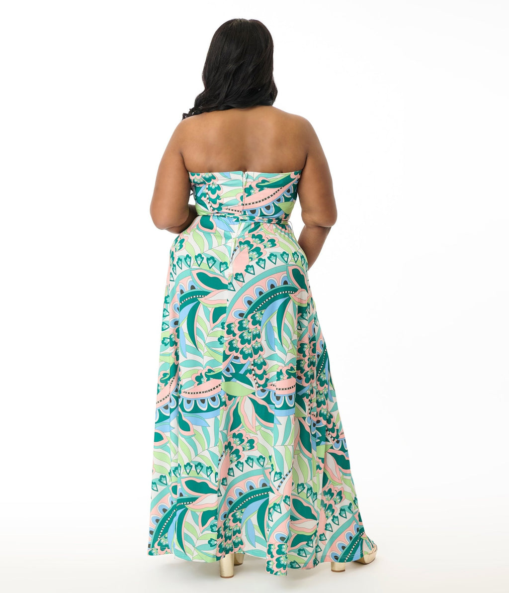 Smak Parlour Plus Size Green Paisley Halter Maxi Dress - Unique Vintage - Womens, DRESSES, MAXI