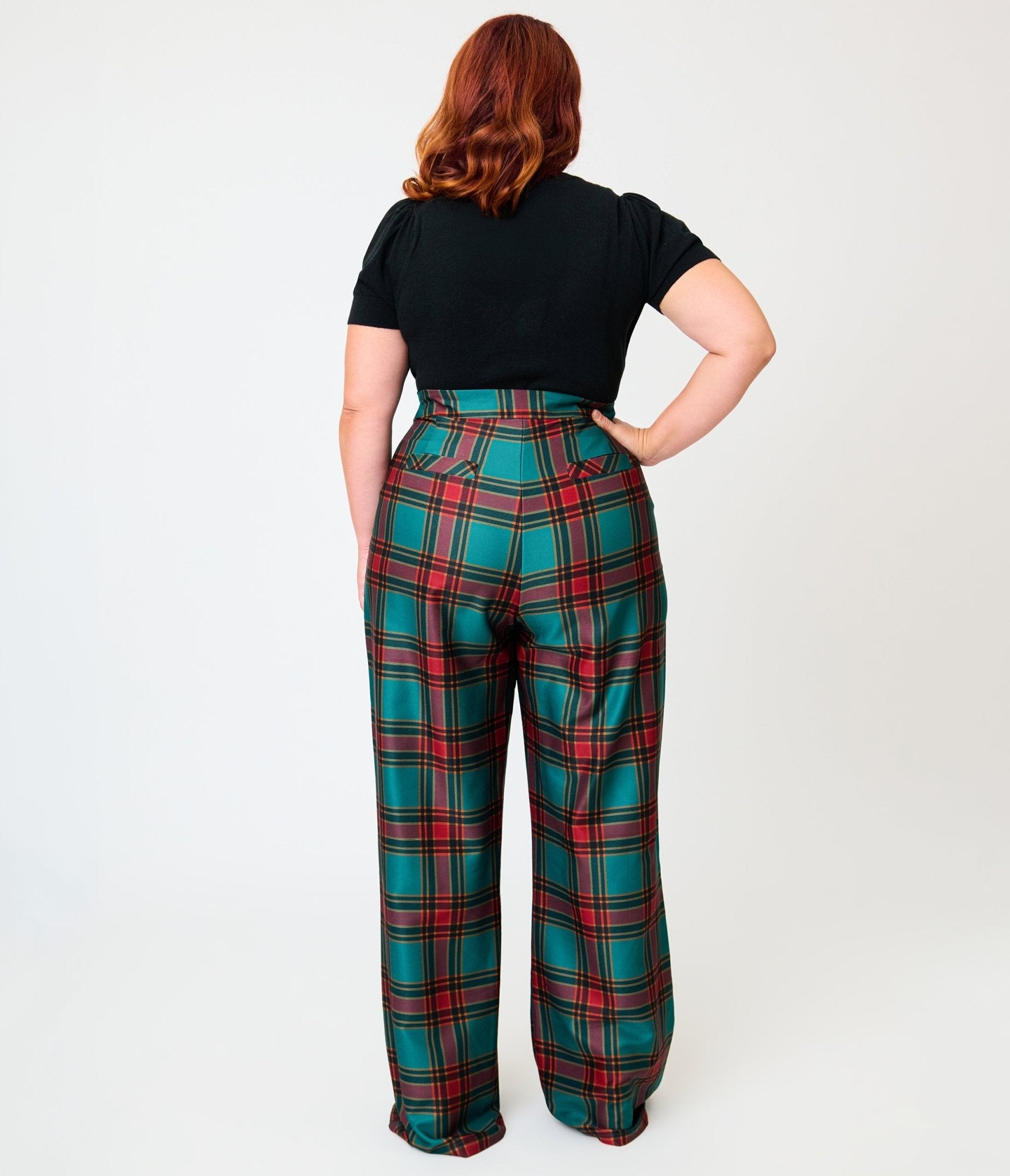 Smak Parlour Plus Size Green & Red Oversize Plaid Wide Leg