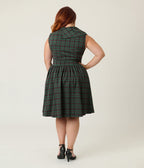 Smak Parlour Plus Size Green & Red Plaid Funnel Neck Fit & Flare Dress - Unique Vintage - Womens, DRESSES, FIT AND FLARE