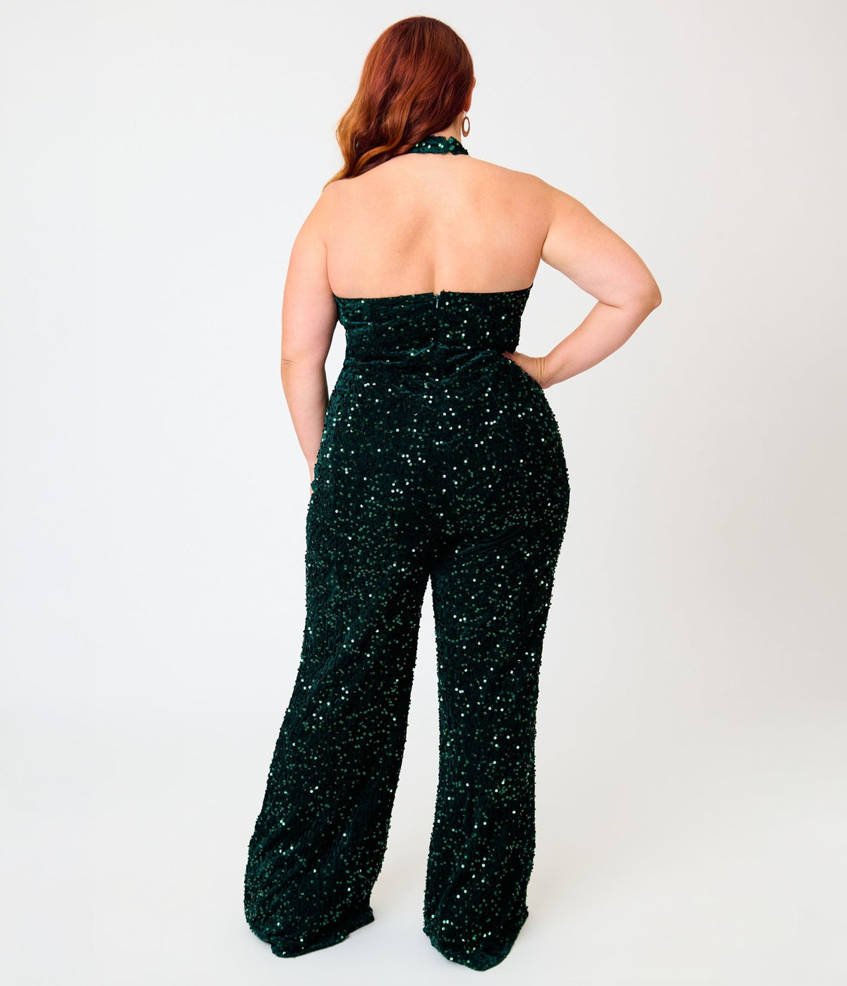 Smak Parlour Plus Size Green Velvet & Sequin Glamour Goddess Jumpsuit - Unique Vintage -