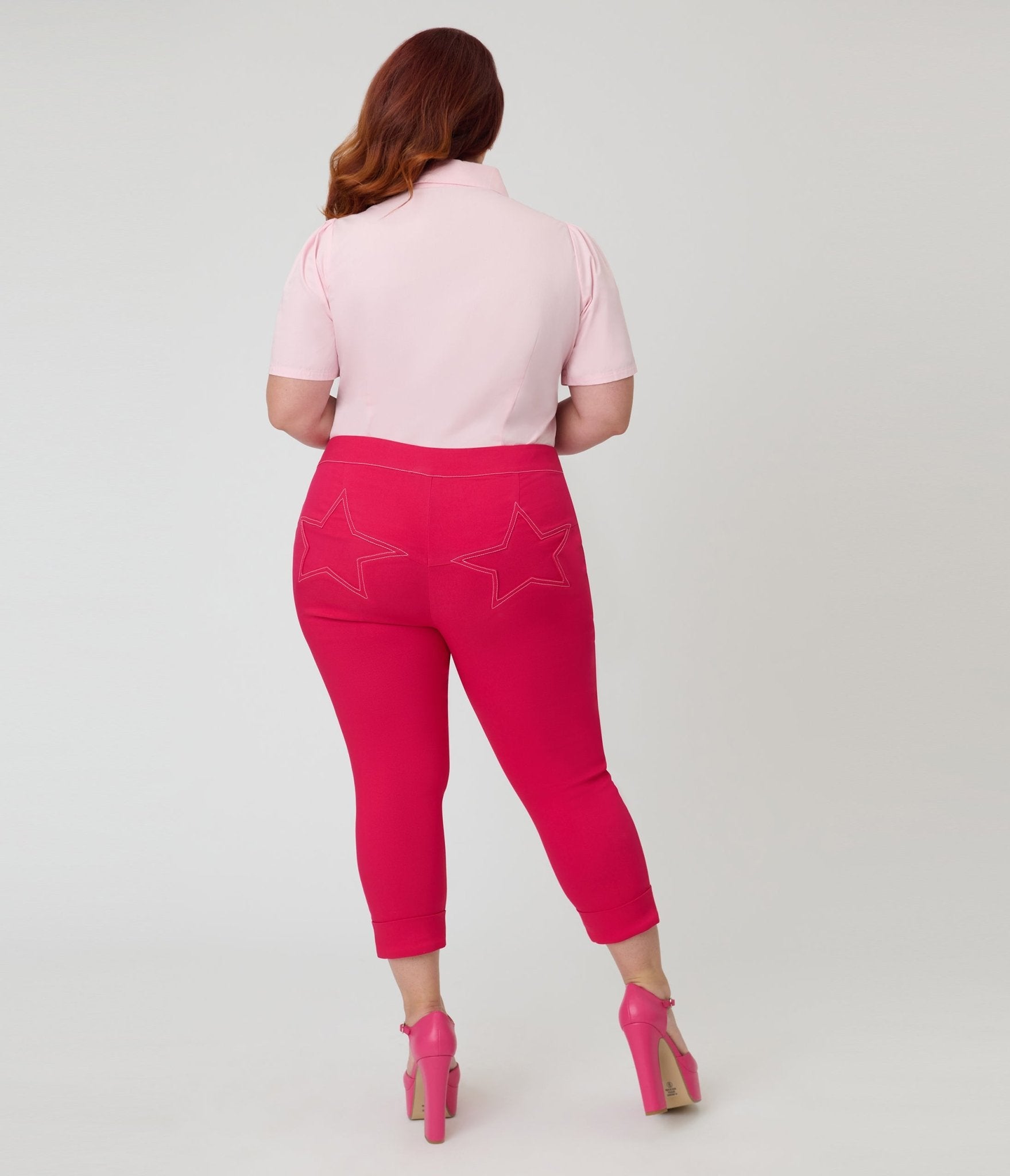 Smak Parlour Plus Size Hot Pink Denim Star Capris - Unique Vintage - Womens, BOTTOMS, CAPRI