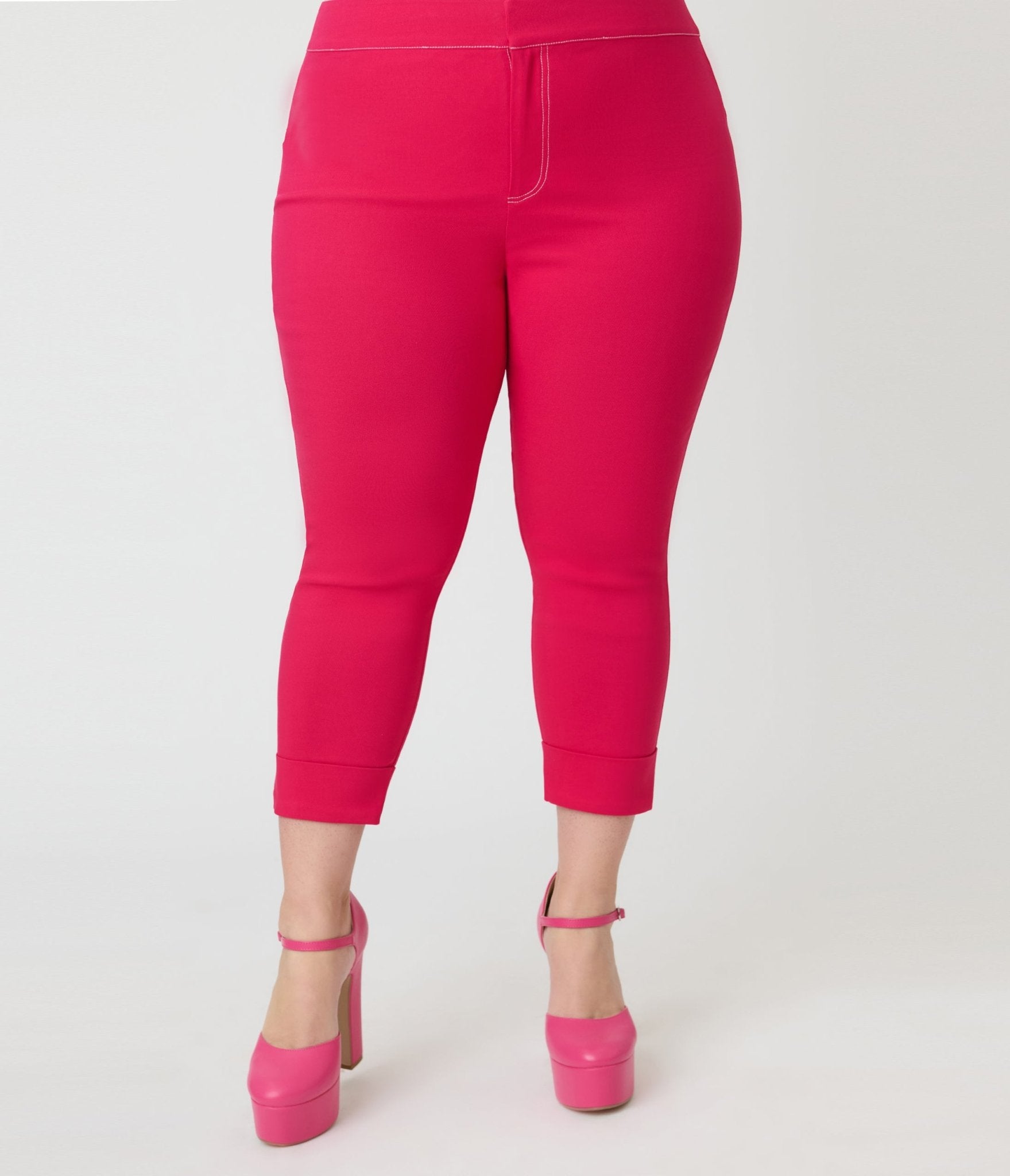 Smak Parlour Plus Size Hot Pink Denim Star Capris - Unique Vintage - Womens, BOTTOMS, CAPRI