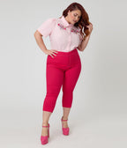 Smak Parlour Plus Size Hot Pink Denim Star Capris - Unique Vintage - Womens, BOTTOMS, CAPRI