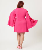 Smak Parlour Plus Size Hot Pink Heart Cutout Bell Sleeve Mini Dress - Unique Vintage - Womens, DRESSES, FIT AND FLARE