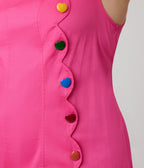 Smak Parlour Plus Size Hot Pink & Rainbow Buttons Scallop Mini Dress - Unique Vintage - Womens, DRESSES, SHIFTS