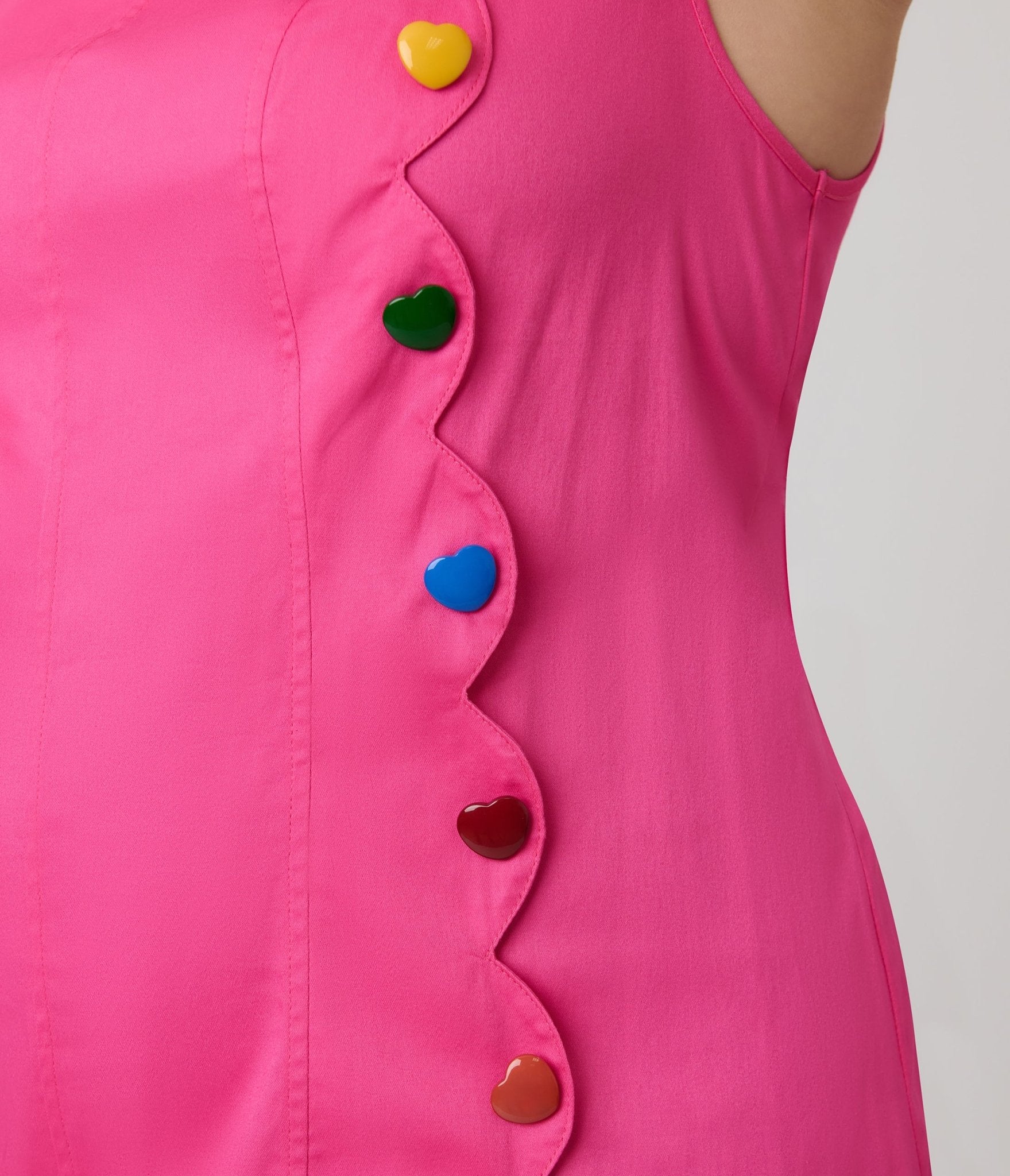 Smak Parlour Plus Size Hot Pink & Rainbow Buttons Scallop Mini Dress - Unique Vintage - Womens, DRESSES, SHIFTS