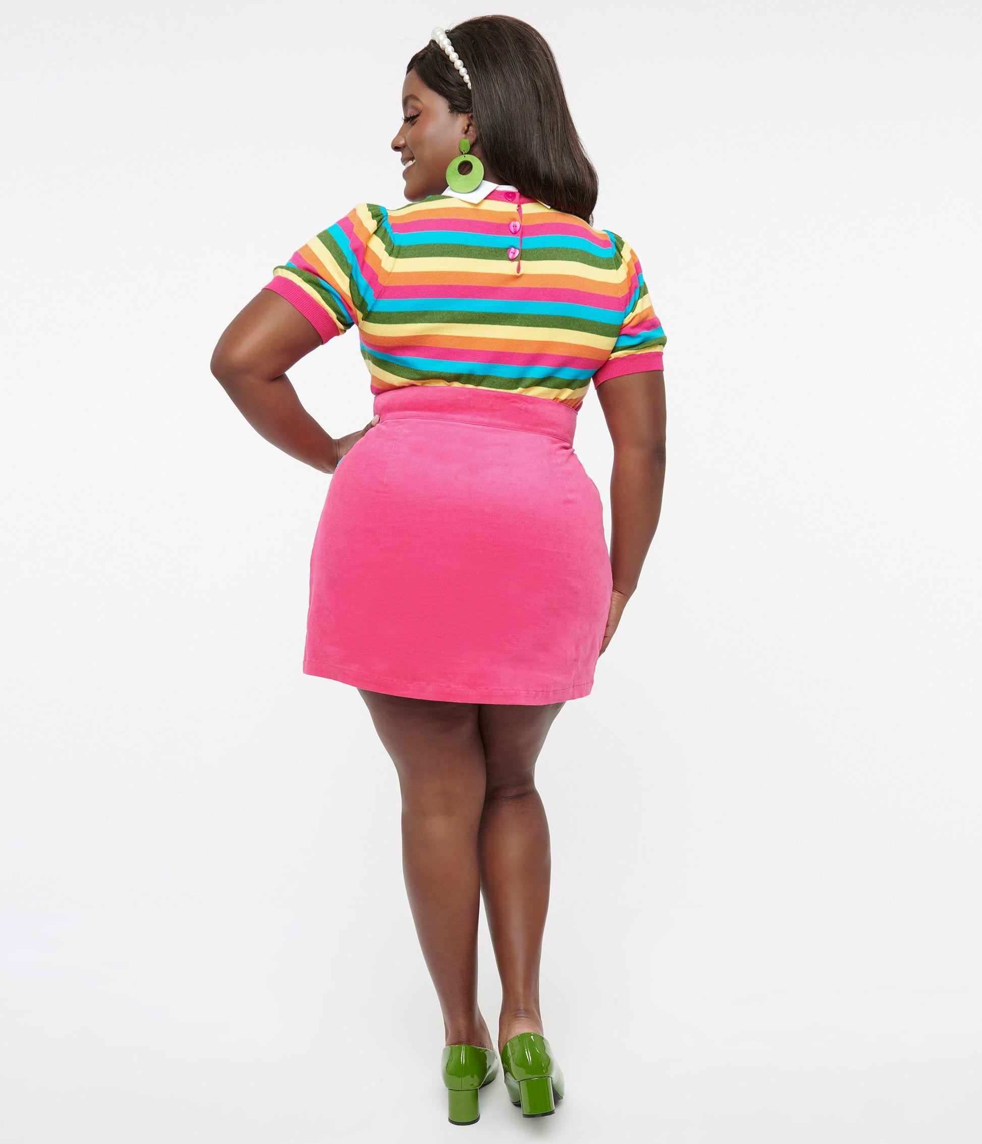 Smak Parlour Plus Size Hot Pink & Rainbow Match Game Mini Skirt - Unique Vintage - Womens, BOTTOMS, SKIRTS