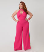 Smak Parlour Plus Size Hot Pink Rainbow Stripe Glamour Goddess Jumpsuit - Unique Vintage - Womens, BOTTOMS, ROMPERS AND JUMPSUITS
