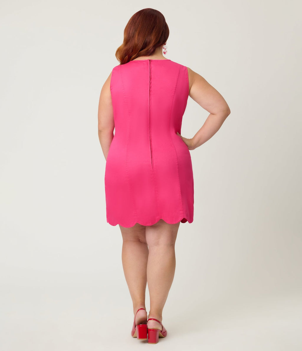 Smak Parlour Plus Size Hot Pink & Red Hearts Scallop Mini Dress - Unique Vintage - Womens, DRESSES, SHIFTS