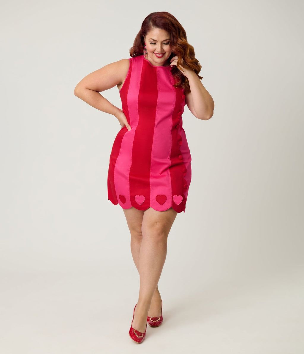 Smak Parlour Plus Size Hot Pink & Red Hearts Scallop Mini Dress – Unique Vintage