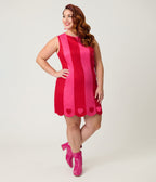 Smak Parlour Plus Size Hot Pink & Red Hearts Scallop Mini Dress - Unique Vintage - Womens, DRESSES, SHIFTS
