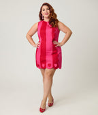 Smak Parlour Plus Size Hot Pink & Red Hearts Scallop Mini Dress - Unique Vintage - Womens, DRESSES, SHIFTS
