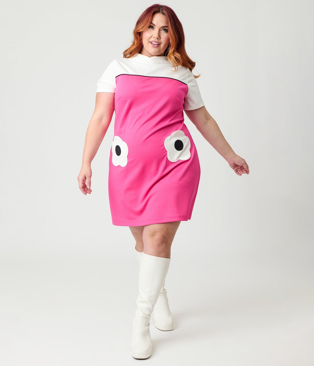 Smak Parlour Plus Size Hot Pink & White Flower Pocket Dress - Unique Vintage - Womens, DRESSES, SHIFTS
