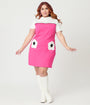 Smak Parlour Plus Size Hot Pink & White Flower Pocket Dress