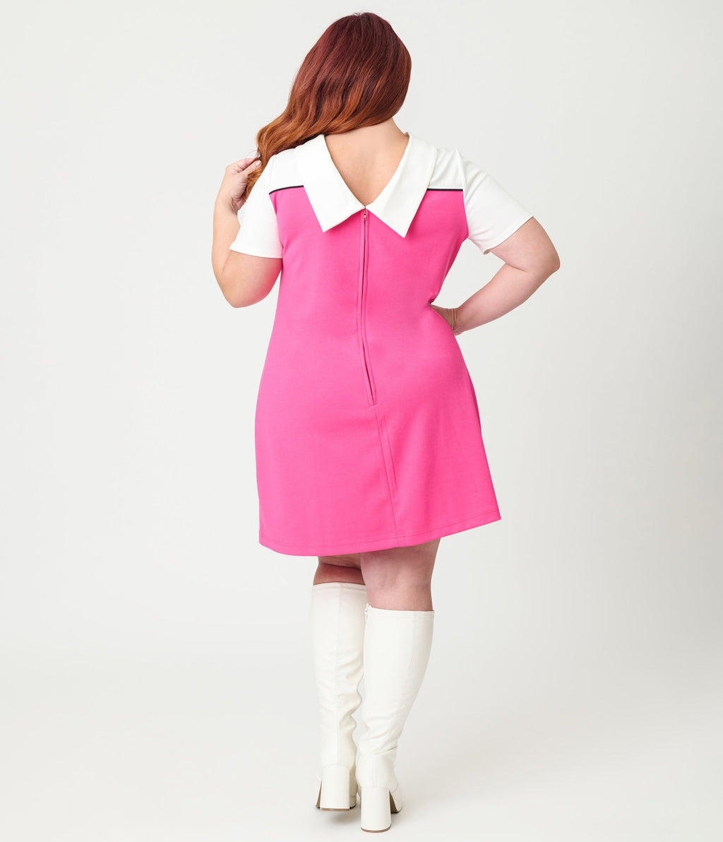 Smak Parlour Plus Size Hot Pink & White Flower Pocket Dress - Unique Vintage - Womens, DRESSES, SHIFTS