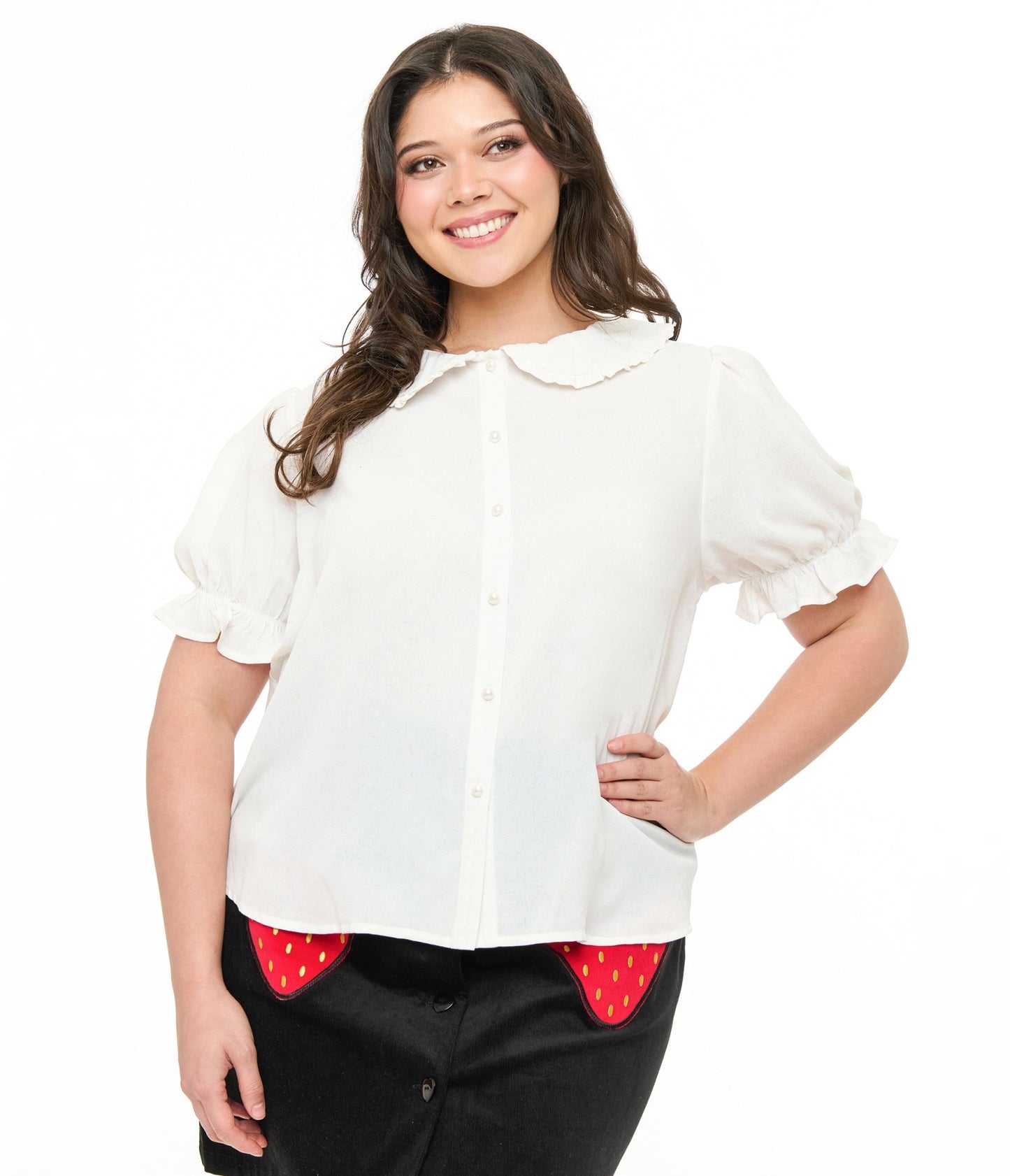 Smak Parlour Plus Size Ivory Puff Sleeve Blouse - Unique Vintage - Womens, TOPS, WOVEN TOPS
