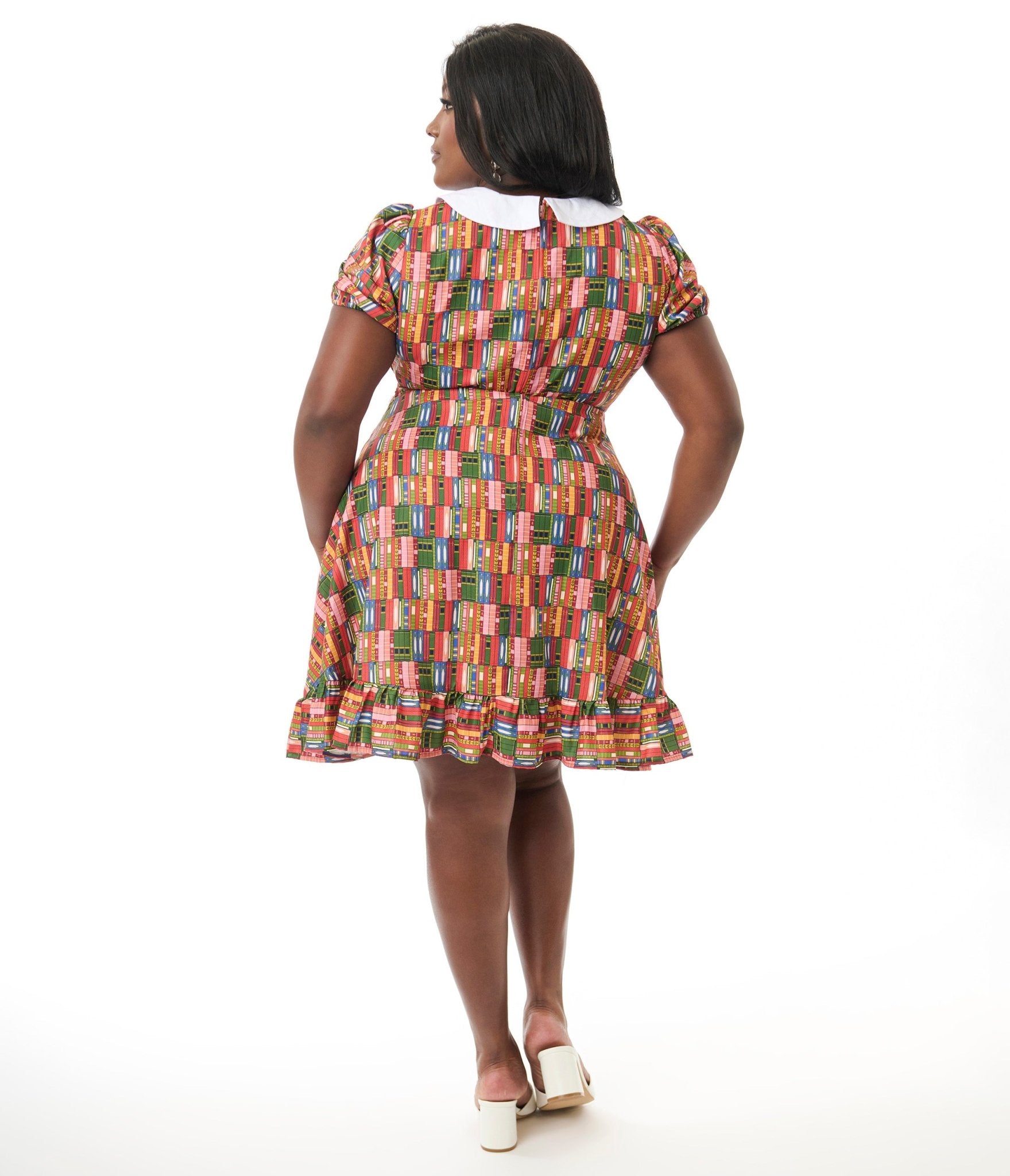 Smak Parlour Plus Size Library Shelves Print Smocked Fit & Flare Dress - Unique Vintage - Womens, DRESSES, FIT AND FLARE