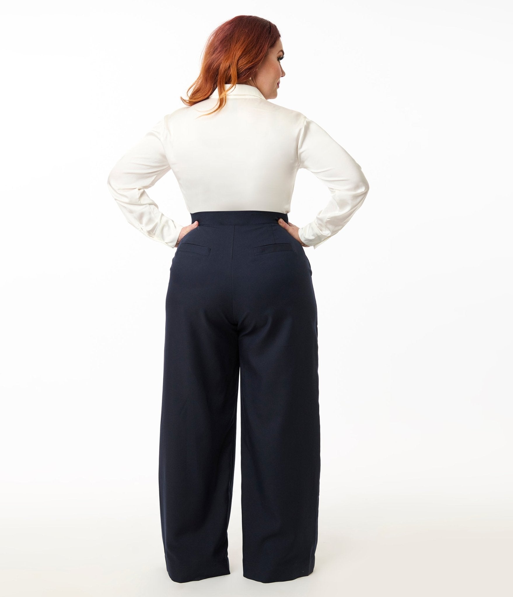 Smak Parlour Plus Size Navy & Silver Button Wide Leg Sailor Pants - Unique Vintage - Womens, BOTTOMS, PANTS