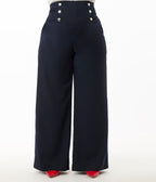 Smak Parlour Plus Size Navy & Silver Button Wide Leg Sailor Pants - Unique Vintage - Womens, BOTTOMS, PANTS