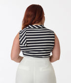 Smak Parlour Plus Size Navy & Silver Stripe Cowl Neck Tie Blouse - Unique Vintage - Womens, TOPS, KNIT TOPS