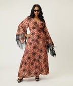 Smak Parlour Plus Size Nude & Black Spiderweb Fringe Sleeve Stevie Maxi Dress - Unique Vintage - Womens, DRESSES, MAXI
