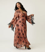 Smak Parlour Plus Size Nude & Black Spiderweb Fringe Sleeve Stevie Maxi Dress - Unique Vintage - Womens, DRESSES, MAXI