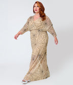 Smak Parlour Plus Size Nude Spiderweb Sequin Faux Wrap Diane Maxi Dress - Unique Vintage - Womens, DRESSES, MAXI