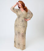 Smak Parlour Plus Size Nude Spiderweb Sequin Faux Wrap Diane Maxi Dress - Unique Vintage - Womens, DRESSES, MAXI