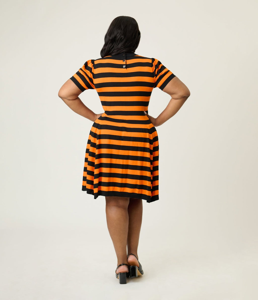 Smak Parlour Plus Size Orange & Black Heart Cutout Flare Dress - Unique Vintage - Womens, DRESSES, FIT AND FLARE