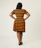 Smak Parlour Plus Size Orange & Black Heart Cutout Flare Dress - Unique Vintage - Womens, DRESSES, FIT AND FLARE